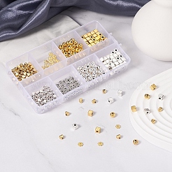 400個4スタイルチベットスタイルアロイビーズセット  キューブ＆ハート＆ラウンド＆フラワー  ミックスカラー  4x4x4mm  穴：2mm  400個/箱&nbsp;TIBE-YW0001-23