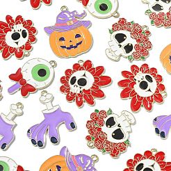 30pcs5スタイルハロウィーンテーマ合金エナメルペンダント  ライトゴールド  混合図形  ミックスカラー  28~33x16~30x1.5mm  穴：1.8mm  6個/スタイル&nbsp;ENAM-CJ0005-10