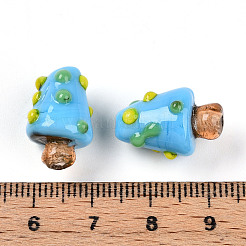 手作りのランプワークの凹凸のあるビーズ  クリスマスツリーのチャーム  ディープスカイブルー  17.5~20x11~14.5mm  穴：1~1.6mm&nbsp;X1-LAMP-T022-02A-03