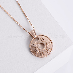 French Vintage Style Stainless Steel Om Mani Padme Hum Flat Round Pendant Necklaces for Women&nbsp;VS6601