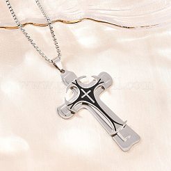 宗教 201 ステンレススチール ブラックエナメル クロスペンダント 304 ステンレススチール ベネチアンチェーンネックレス  ステンレス鋼色  24.02インチ（61cm）&nbsp;SA-H003-07P