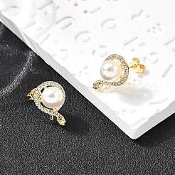 Snake with Round Brass Micro Pave Clear Cubic Zirconia Stud Earrings&nbsp;EJEW-C154-11G