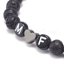2 個天然溶岩ストレッチ ブレスレット セット  heart & word m and f アクリル ビーズ カップル ブレスレット ベスト フレンド 恋人  内径：2-3/8インチ（6cm）&nbsp;BJEW-JB08673-01