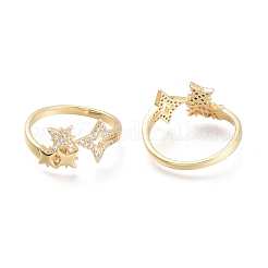 Brass Micro Pave Clear Cubic Zirconia Cuff Rings&nbsp;RJEW-F103-09-G