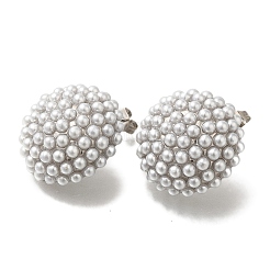 Rack Plating Half Round Brass Stud Earrings&nbsp;EJEW-H016-07P