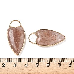 天然イチゴクォーツペンダント  真鍮製のハートチャーム  ゴールドカラー  35x17x6mm  穴：6x9mm&nbsp;G-I393-01G-07