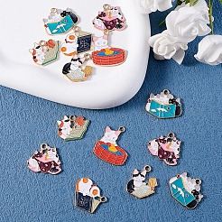 30本6スタイルアロイエナメルペンダント  猫  ライトゴールド  ミックスカラー  19~28x21~26x1.4~1.8mm  穴：2.5mm  5個/スタイル&nbsp;ENAM-CJ0001-99