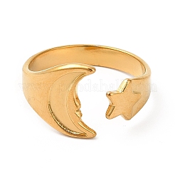 Ion Plating(IP) 304 Stainless Steel Star & Moon Open Cuff Ring for Women&nbsp;RJEW-E063-07G