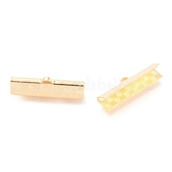 304ステンレススチールリボンカシメエンドパーツ  ゴールドカラー  7x25x5.5mm  穴：2.5x1.5mm&nbsp;STAS-H151-20G