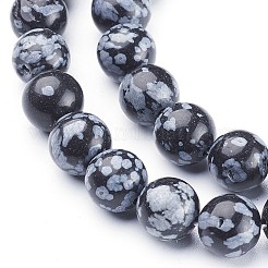 天然石スノーフレークオブシディアンビーズ連売り  ラウンド  8mm  穴：約1mm  約45~48個/連  15~16インチ&nbsp;GSR009