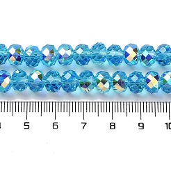 ABカラーメッキ透明電気メッキビーズ連売り  多面カット  ラウンド  ディープスカイブルー  7.5x6mm  穴：1mm  約80~83個/連  18.31~19.88''（46.5~50.5センチメートル）&nbsp;X-EGLA-H104-06H