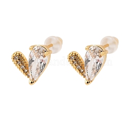 Brass Micro Pave Clear Cubic Zirconia Heart Stud Earrings&nbsp;EJEW-C158-04G