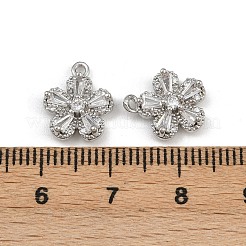 真鍮製マイクロパヴェキュービックジルコニアペンダント  花のチャーム  プラチナ  12.5x10.5x4mm  穴：1.3mm&nbsp;KK-K407-16P