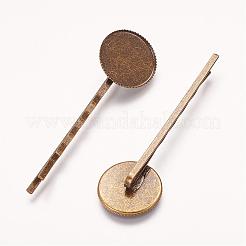 アイアン製ヘアピンパーツ  フラットラウンド  アンティークブロンズ  2x63x2mm  トレイ：18mm&nbsp;PHAR-Q029-AB