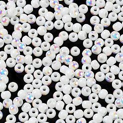 ガラスシードビーズ  半分メッキ  不透明な色の虹  丸い穴  ラウンド  ホワイト  4x3mm  穴：1.2mm  約166個/10g&nbsp;X1-SEED-H002-A-A615