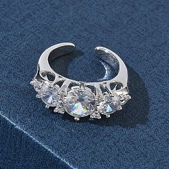 Brass Micro Pave Cubic Zirconia Cuff Open Rings for Women&nbsp;RJEW-L343-07P-02