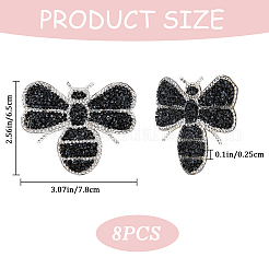 蜂のホットフィックスラインストーンアップリケ8個  樹脂ラインストーン  ジェット  65x78x2.5mm&nbsp;PATC-CP0001-03