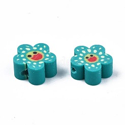 手作り樹脂粘土ビーズ  笑顔の花  ダークシアン  9~10x4mm  穴：1.5mm&nbsp;CLAY-S096-011G
