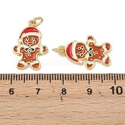 クリスマス真鍮エナメルペンダント  丸カン付き  鉛フリー＆カドミウムフリー  長持ちメッキ  ラックめっき  18KGP本金メッキ  ジンジャーブレッドマン  21x14x2mm  穴：3mm&nbsp;KK-L255-17G-02