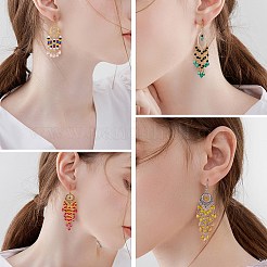 9ペア9スタイルのホースアイ＆リング＆コインシャンデリアピアス  女性のためのムーン＆スターアロイチャーム付きガラスシードビーズタッセルドロップピアス  ミックスカラー  48~110mm  ピン：0.8mm  1ペア/スタイル&nbsp;EJEW-SW00010