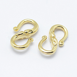 真鍮製S字クラスプ  長持ちメッキ  18KGP本金メッキ  ニッケルフリー  13.5x8x3mm&nbsp;KK-F727-10G-NF