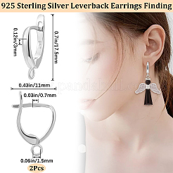 1 Pair Rhodium Plated 925 Sterling Silver Leverback Earrings&nbsp;STER-BBC0006-32P