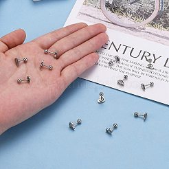 変色しにくい201ステンレススチール製バーベル軟骨ピアス  スクリューバックイヤリング  304ステンレスピン付き  ハート  ステンレス鋼色  6x8x2mm  ピン：1mm&nbsp;EJEW-R147-34
