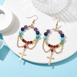 Chakra Theme Natural & Synthetic Mixed Beaded Dangle Earrings&nbsp;EJEW-TA00355