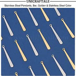 20個2色201ステンレスペンダント  バー  ゴールデン·ステンレス鋼色  31.5x3.5x0.5mm  穴：1.4mm  10個/色&nbsp;STAS-UN0033-07