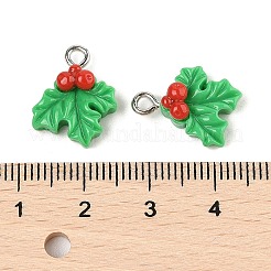 クリスマステーマの不透明樹脂ペンダント  プラチナ鉄ループ付き  葉  17x13x6.5mm  穴：2mm&nbsp;RESI-S08-01M
