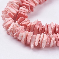 天然石シーシェルビーズ連売り  染め  正方形のチップ  ピンク  1~3.5x4.5~10x4.5~10mm  穴：0.5mm  16.1インチ〜16.9インチ&nbsp;X-BSHE-K012-08D