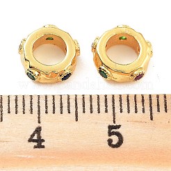 真鍮製キュービックジルコニアヨーロピアンビーズ  大きな穴ビーズロンデル  カドミウムフリー＆鉛フリー  ラックめっき  18KGP本金メッキ  8.6x8.5x3.2mm  穴：4.7mm&nbsp;KK-S377-04G