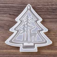 クリスマステーマ DIY ペンダント デコレーション シリコン型  エポキシ樹脂工芸品作り  ホワイト  クリスマスツリー  114x102x14.5mm  穴：3mm&nbsp;DIY-F151-01E