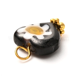 手作りランプワークペンダント  ハート  花柄と真鍮製のボールヘッドピン付き  ミックスカラー  15x10x4mm  穴：1.8~2.2mm&nbsp;PALLOY-JF00851