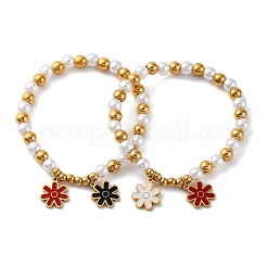 201 Stainless Steel Round Beaded Stretch Bracelets&nbsp;BJEW-C090-03G-F