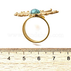 合成ターコイズ指輪  女性用フラワー 304 ステンレス ステートメント リング  ゴールドカラー  花：31x31mm  内径：17mm&nbsp;RJEW-G339-03G-01