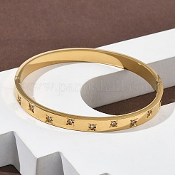 304ステンレススチール製キュービックジルコニア留めバングル（女性用）  イオンプレーティング（ip）  18KGP本金メッキ  内径：1-7/8インチ（4.8cm）&nbsp;BJEW-F506-01G