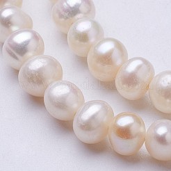 天然養殖淡水パールビーズ連売り  ポテト  ベージュ  5~5.7x5.8~6mm  穴：0.7mm  約77個/連  13.6インチ&nbsp;PEAR-F004-08-01