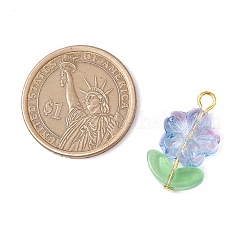 ガラスチャーム  花  金色の鉄のループで  ミックスカラー  24.5x14x5.5mm  穴：2.7mm&nbsp;PALLOY-JF03303
