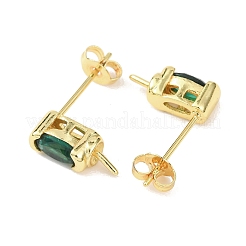 真鍮マイクロパヴェキュービックジルコニアピアスの金具  オーバル  カドミウムフリー＆鉛フリー  ラックめっき  長持ちメッキ  片穴パーツ用  ゴールドカラー  グリーン  11.5x4mm  ピン：0.7mm&nbsp;KK-D226-10G-03