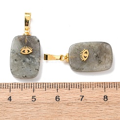 天然石ラブラドライトペンダント  真鍮製の金具と304ステンレススチール製のカボションを使用  ゴールドカラー  アイ模様チャーム付き長方形  23~23.5x13~13.5x4~5mm  穴：7.5x4mm&nbsp;G-G461-05G-09