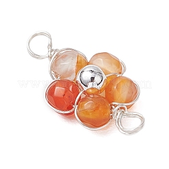 天然アマゾナイト、アパタイト、ローズクォーツ、アメジスト、赤瑪瑙のファセットラウンドビーズフラワーコネクタチャーム  銅線巻き付き  銀  19~21x11~11.5mm  穴：2.5~3.5mm&nbsp;PALLOY-JF03605-02