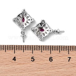 真鍮製キュービックジルコニア菱形スタッドピアス金具  カドミウムフリー＆ニッケルフリー＆鉛フリー  925つのスターリングシルバーピン付き  プラチナ  19x12x2.5mm  ピン：0.5x12mm&nbsp;KK-B087-04P-1