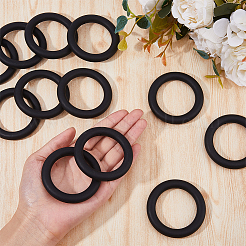 リングシリコンビーズ12個  DIYネックレスの製作  ブラック  65x10mm  穴：3mm  内径：46mm&nbsp;SIL-DC0001-51