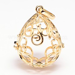 Rack Plating Brass Hollow Teardrop Cage Pendants&nbsp;KK-M181-08