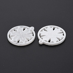 オペークアクリルパーツ  模造シェル  スノーフレークとフラットラウンド  乳白色  26x23x2mm  穴：1.2mm&nbsp;OACR-N132-001