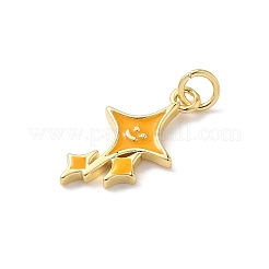 真鍮製エナメルペンダント  丸カン付き  鉛フリー＆カドミウムフリー  長持ちメッキ  18KGP本金メッキ  ラックめっき  スター  20.5x11x2mm  穴：3.2mm&nbsp;KK-L239-052F-G