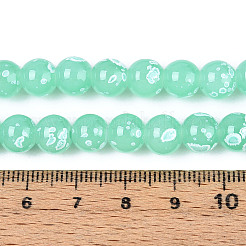 プリントガラスビーズ焼付塗装ガラスビーズ連売り  ラウンド  ミディアムアクアマリン  8~8.5mm  穴：1~1.2mm  約105~106個/連  30.71~31.10インチ（78~79cm）&nbsp;DGLA-N015-8mm-07