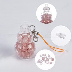 透明ガラスウィッシングボトルペンダントデコレーション  内部に天然宝石チップを使用  プラスチックプラグ  ナイロンコードと鉄のパーツ  ヒョウタン  111~130mm  4素材  1個/材料  4個/セット&nbsp;HJEW-PH0001-29
