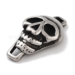 レトロ 304 ステンレススチール ハロウィーン スカル リンク  レザーコードブレスレット作り用  アンティークシルバー  22.5x12x6mm  穴：2.5x2.5mm&nbsp;STAS-L274-015AS-02